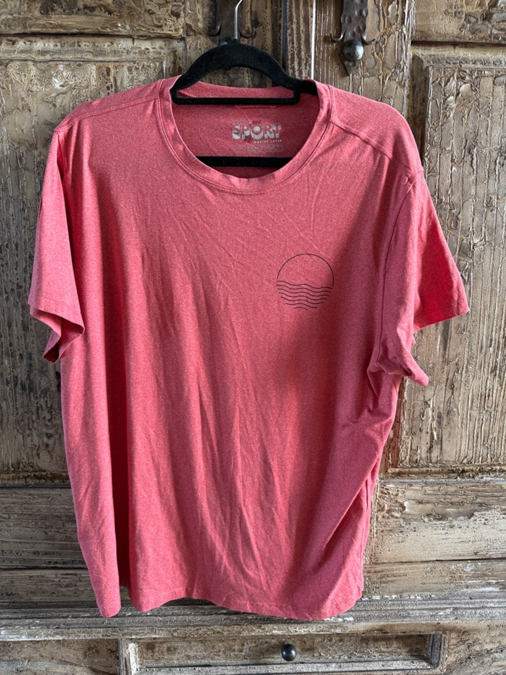 Marine Layer Men's Short-Sleeve Tee in Coral Pink with Minimal Wave Graphic